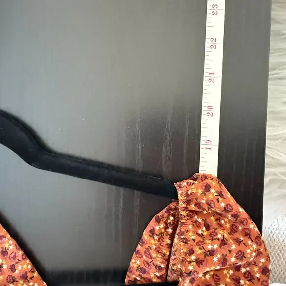 Moody Fall Sz Med Boho Floral Smocked Peasant Balloon Sleeve Crop Top Festival - Picture 14 of 15